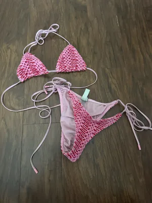 Triangl Pink Crochet Bikini thumbnail 1