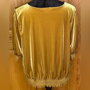Madewell Velvet Smocked Crossover Wrap-Style Top Blouse in‎ Antique Gold Size XL thumbnail 11