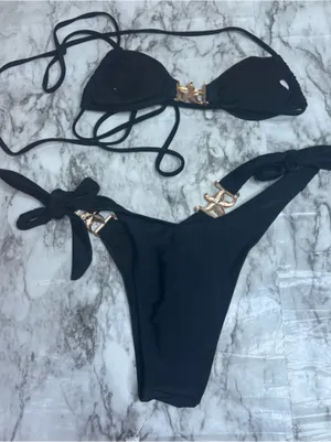 SHEIN Black Bikini Gold high rise cheeky bikini strapless starfish star small thumbnail 3