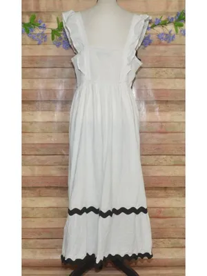 ZESICA Dress White Black Rickrack Trim Ruffle Sleeve Square Neck Sleeveless XL thumbnail 7