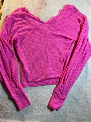Free People dream girl hot pink top vneck lace XS thumbnail 8