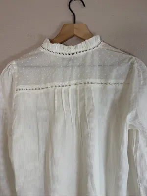Quince Organic Textured Cotton Peasant Blouse in White size Large $158 thumbnail 14