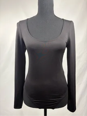 Topshop Bodysuit Black Long-Sleeve Scoop Neck thumbnail 3