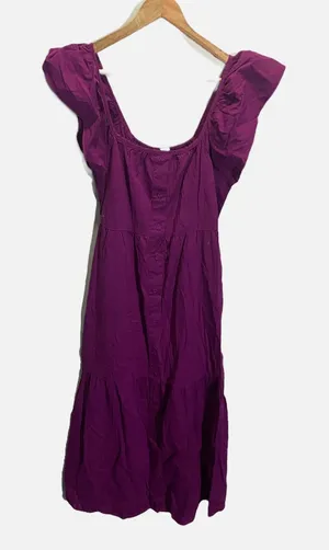 Amadi‎ Tiered Midi Dress Womens M Purple Ruffle Sleeve Button Front Cottagecore thumbnail 1