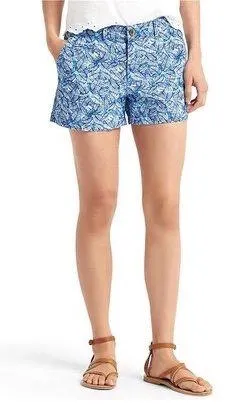Blue Palm Leaf Print Cotton Shorts - Sz 10 thumbnail 1