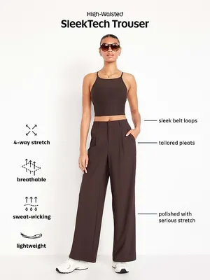 Old Navy SleekTech High Rise Wide Leg Pants Brown Size Medium Tall thumbnail 7