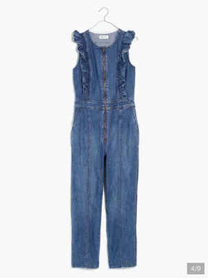 Madewell Denim Ruffle-Sleeve Zip-Front Jumpsuit Stretch Indigo 00 thumbnail 4