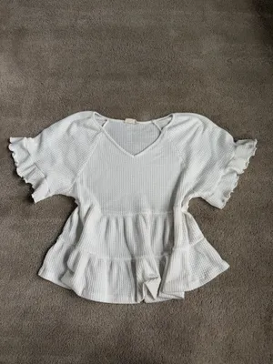 Altar’d State White Waffle Knit Peplum Top – Small thumbnail 2