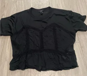 Forever 21 Black Lace Trim Blouse thumbnail 1