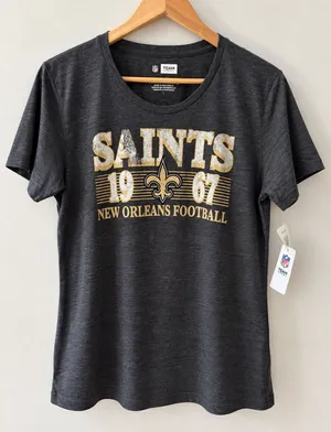 New Orleans Saints Women’s Large NWT NFL Graphic T-Shirt Black Gold thumbnail 1