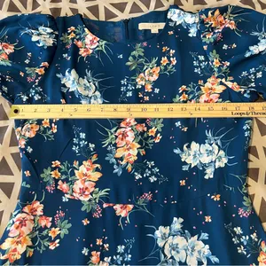 LOFT Floral Chiffon Drop Waist Puff Sleeve‎ Flutter Midi Dress Size 4 thumbnail 13