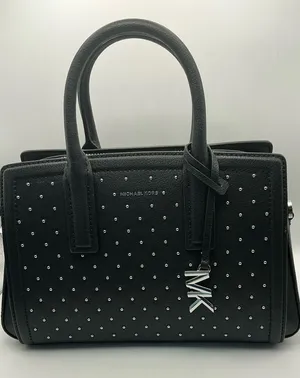 Michael Kors Tamaro Small Studded Satchel Black Silver Studs MK Charm thumbnail 1