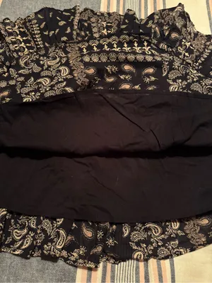 Free People Melissa Black Paisley Printed Tiered Ruffled Mini Skirt - Size Large thumbnail 4