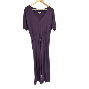 Pact Revive Organic Cotton V-Neck Short Sleeve Drawstring Jumpsuit Purple Small thumbnail 2