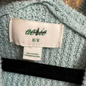 Aerie Light Blue Cozy Up Waffle Knit Hooded Sweater Oversized Medium thumbnail 4