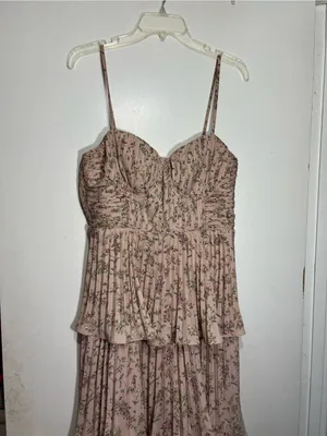 Lulus Cascading Crush Pink Floral Print Tiered Bustier Midi Dress size M thumbnail 4