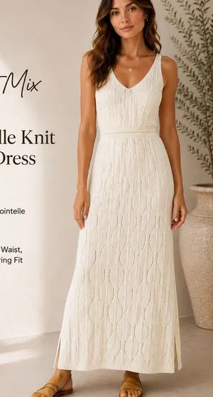 Knit Mix Ivory Pointelle Open Knit Maxi Dress Size M thumbnail 1