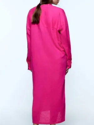 ZARA Fuchsia Pink Linen Blend Tunic Dress Size S thumbnail 3