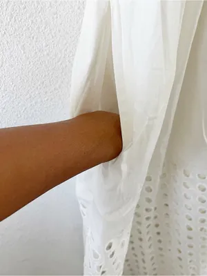 Solid & Striped Kennedy White Smocked Lace Cutout Midi Dress thumbnail 7