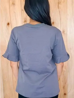 Layerz Clothing Carrie’s Boot Tee in Charcoal Grey‎ Med Nashville Cowboy Cotton thumbnail 3