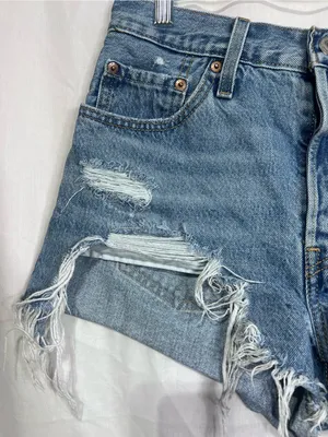 Levi’s 501 Distressed Cutoff Denim Shorts High Rise Button Fly Light Wash thumbnail 2