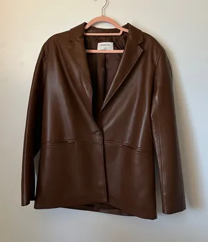 Aritzia vegan leather brown blazer jacket thumbnail 1
