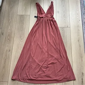 Lulu’s Mesmerized by Love Rusty Rose Mesh Lace-Up Maxi Dress NWT XS thumbnail 11
