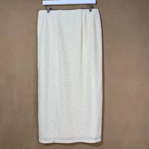 A New Day Eyelet Maxi Skirt Womens Sz 10‎ Cream Floral Lace Slit NWT Boho Summer thumbnail 2