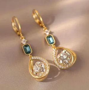 18K Gold Plated CZ Cubic Zirconia Teardrop Shape Dangle Drop Earrings for Women thumbnail 1