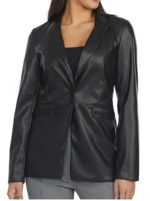 LAUNDRY by Shelli Segal Faux Leather Black Lightweight Single Button Blazer XS thumbnail 1