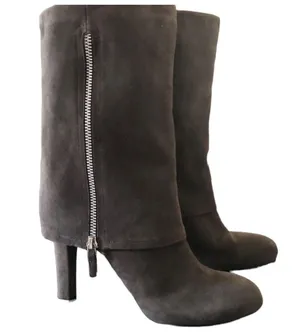 Franco Sarto A-Lady Gray Suede Leather Fold Down Heeled Boots Side Zip Sz 7M thumbnail 1