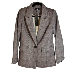 New! Allegra K Women's Plaid Blazer One Button Lapel Neck‎ Jacket thumbnail 8