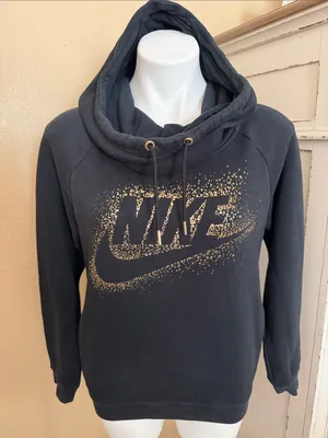 Nike Women’s Black Cowl Neck Hoodie with Gold Logo thumbnail 1