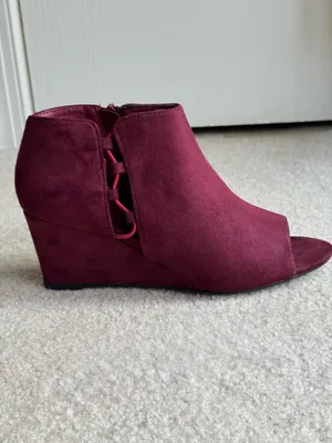 Burgundy, suede, journeys end wedge shoes thumbnail 6