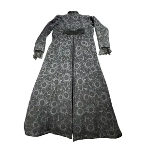 Custom Black Jacquard Long Coat Womens Medium Goth Wool Maxi Overcoat Witchy VTG thumbnail 13