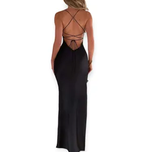 NWT Babyboo Misha Maxi Dress Black Satin Size XS Cowl Neck thumbnail 2