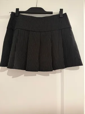 Princess Polly Black Pinstripe Pleated Mini Skirt with Double Buckles thumbnail 2