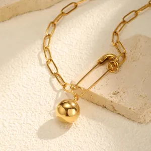 Gold-Tone Safety Pin Ball Pendant Necklace thumbnail 5