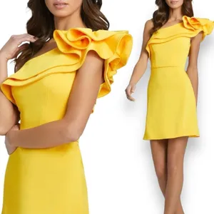 NWT‎ leena For Mac Duggal #55286 Ruffle One-Shoulder Mini Dress Lemon Sz 2 $278 thumbnail 7