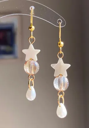 Handmade fairy whimsy star & teardrop dangle earrings🩵🌟 thumbnail 1