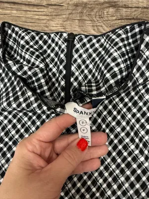Spanx Women small Black White Jacquard Plaid Short Sleeve Ponte Mini Dress thumbnail 5