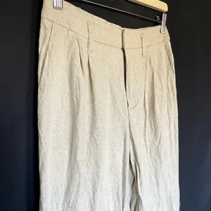 a new day linen blend tan wide leg pleated front‎ pants women's size 4 trousers thumbnail 2