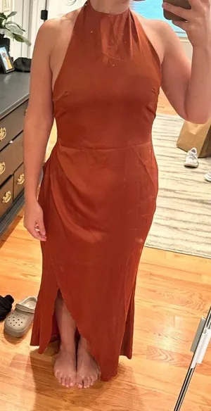 Rust High Neck Satin Maxi Orange Size M thumbnail 2