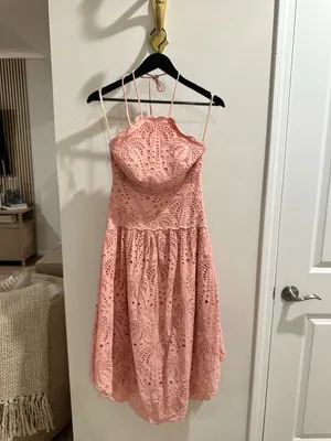 FARM RIO Blush Eyelet Midi Dress in Pink Size X-Small thumbnail 5