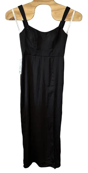 NEW AZAZIE Nessi Stretch Satin‎ Dress Black Formal Maxi Gown Bridesmaid Size A10 thumbnail 1