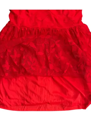 SBetro Plus 2XL Red Lace Overlay Puff Sleeve Sweetheart Mini Dress Coquette NWT thumbnail 8