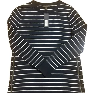 Banana Republic 100% Merino Wool Navy/White Striped Sweater NWT thumbnail 1
