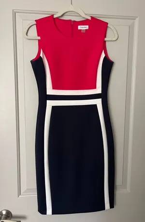 Calvin Klein Women's Colorblock Dress - Pink, White, and Navy; Business Casual thumbnail 1