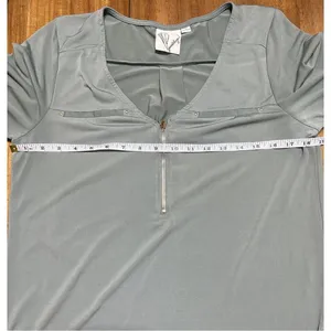 Women’s dressy casual sage green top quarter zip roll tab sleeves size small thumbnail 6