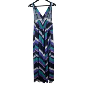 VTG 80s Anthony Richards Chevron Stripe Midi Dress Purple Teal Smocked Retro thumbnail 2